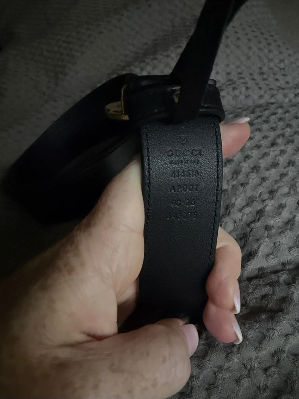 AUTHENTIC Gucci Black Leather Belt with Antiqued Gold Double G Buckle